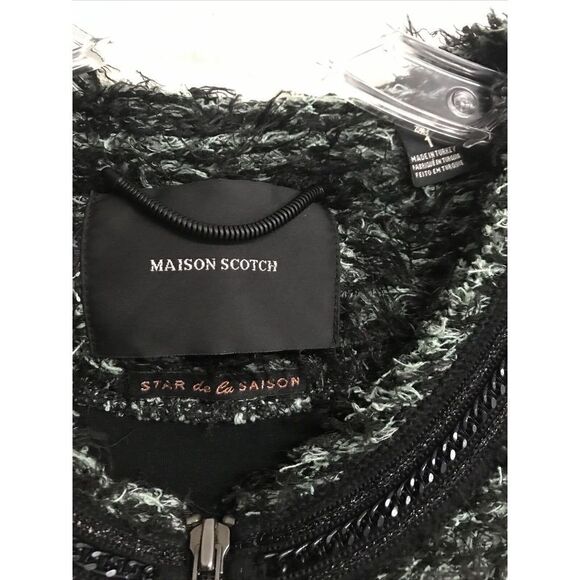Maison Scotch Women Fuzzy Eyelash Zip Jacket Size 1 Small Green Black Lined - Picture 4 of 8